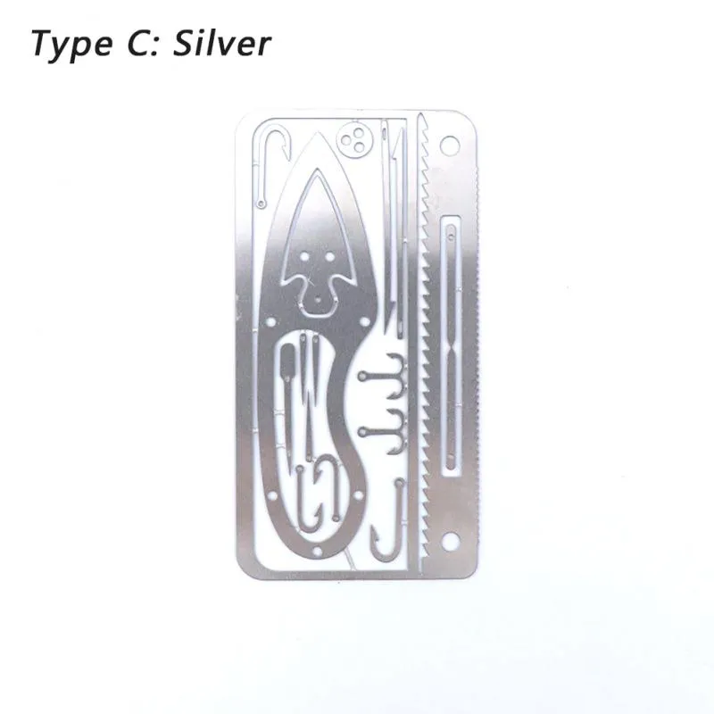 Multi-purpose Stainless Steel Tool Card Trap Button Saw Blade Fish Hook/Fork Knife Blade Outdoor Camping Emergency Tool