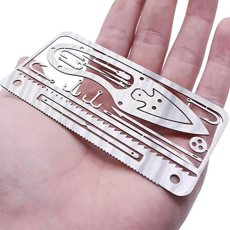 Multi-purpose Stainless Steel Tool Card Trap Button Saw Blade Fish Hook/Fork Knife Blade Outdoor Camping Emergency Tool