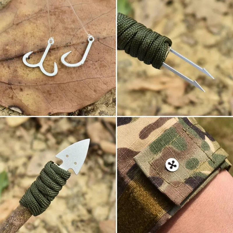 Multi-purpose Stainless Steel Tool Card Trap Button Saw Blade Fish Hook/Fork Knife Blade Outdoor Camping Emergency Tool