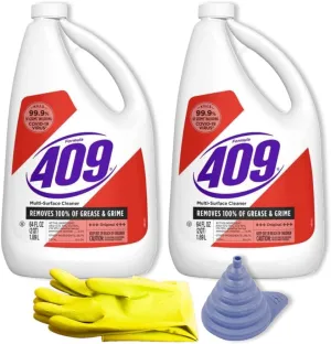 Multi-Surface Cleaner, Refill Bottle, Original, 64 Fluid Ounces, Pack of 2, Bundle with Plastic Collapsible Funnel and Latex Gloves