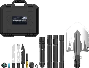 Multifunctional Collapsible Shovel Camping Survival Kits, Survival Shovel Multitool with Axe for Outdoor, Car Emergency, B