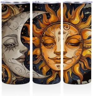 Mystical Boho Moon Sun Tumbler Skinny Stainless Steel Insulated Tumblers 20 oz Coffee Mug Thermal Travel Cup with Lid for Home Office Car, Witchy Tarot Gifts Boho Friendship Birthday Gifts