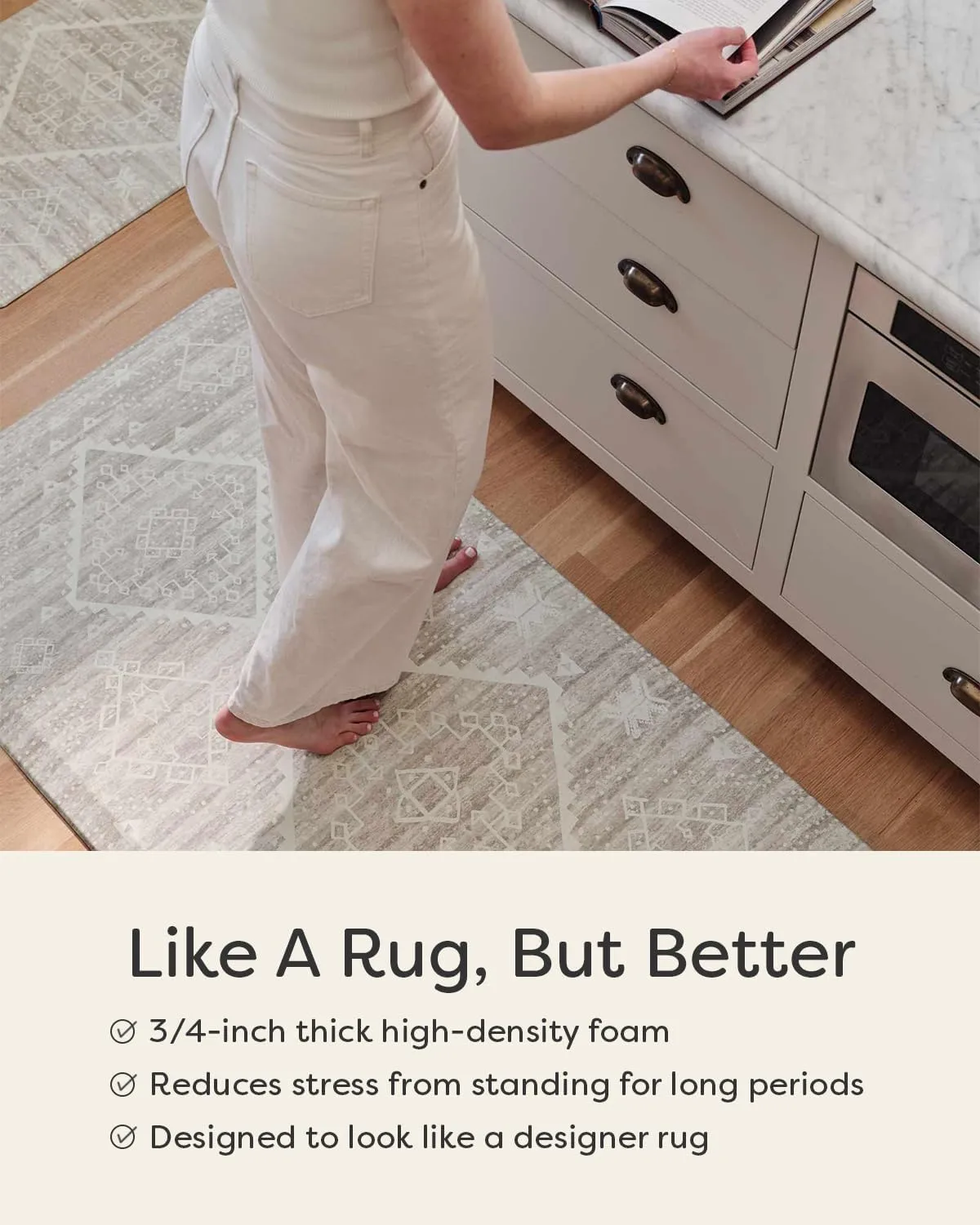 Nama Standing Mat – Anti-Fatigue Cushioned Kitchen Mats for Floor | Ergonomic Bounce-Back Foam Kitchen Mats | Anti-Fatigue Mats for Kitchen & Standing | Emile Latte | 22" x 54"