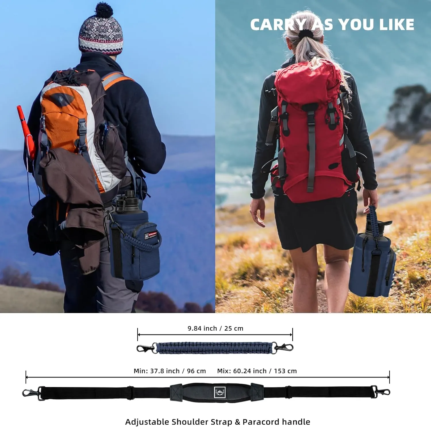 NATURE PIONEOR Insulated Water Bottle Holder with Shoulder Strap for Half/One Gallon 64oz/128OZ Sports Water Jugs Bottles, Carrier/Pouch Sleeve for Outdoor Camping, Hiking,Gym