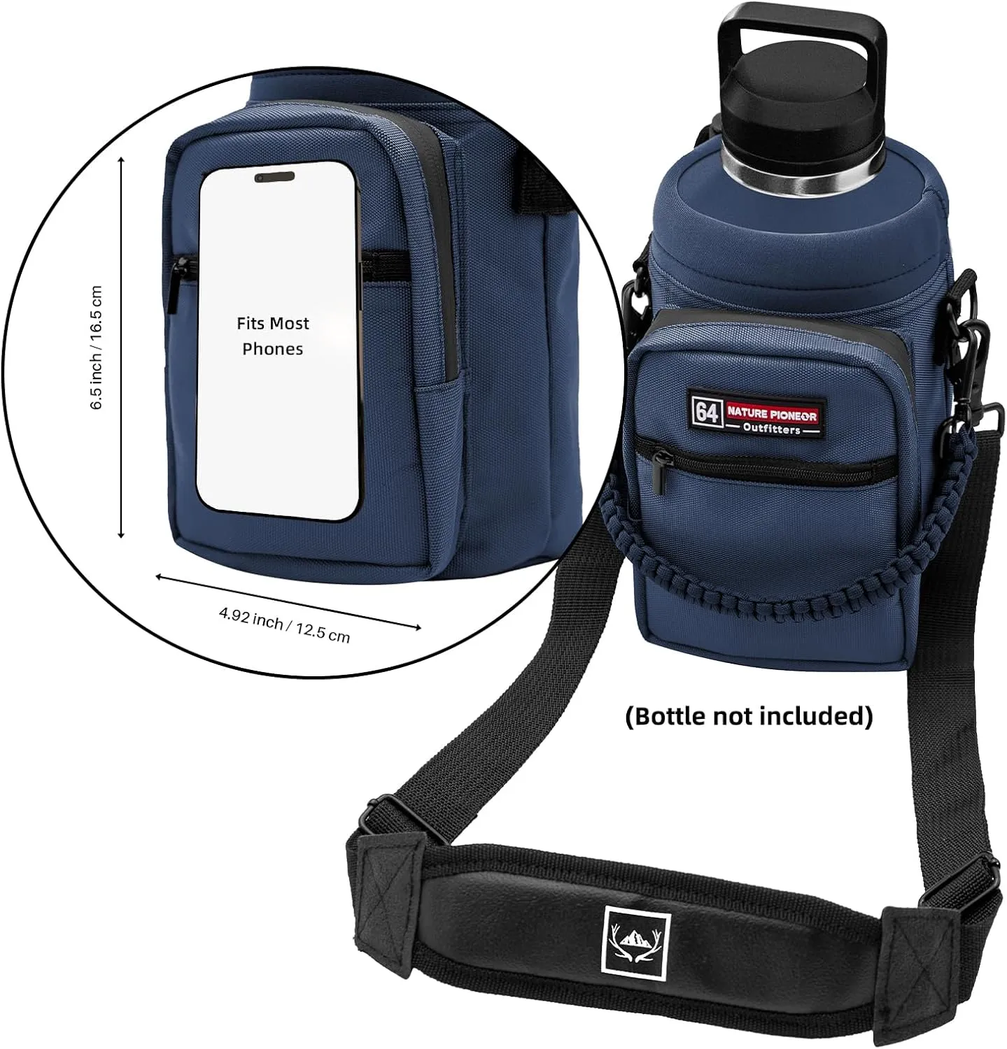 NATURE PIONEOR Insulated Water Bottle Holder with Shoulder Strap for Half/One Gallon 64oz/128OZ Sports Water Jugs Bottles, Carrier/Pouch Sleeve for Outdoor Camping, Hiking,Gym