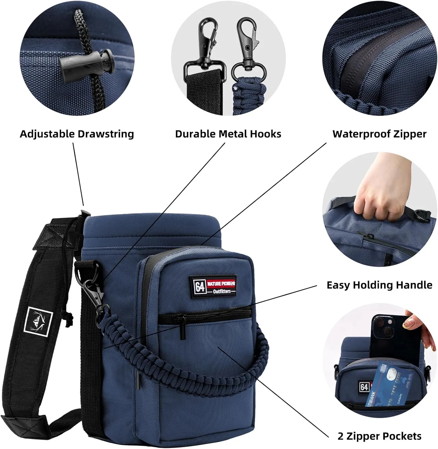 NATURE PIONEOR Insulated Water Bottle Holder with Shoulder Strap for Half/One Gallon 64oz/128OZ Sports Water Jugs Bottles, Carrier/Pouch Sleeve for Outdoor Camping, Hiking,Gym