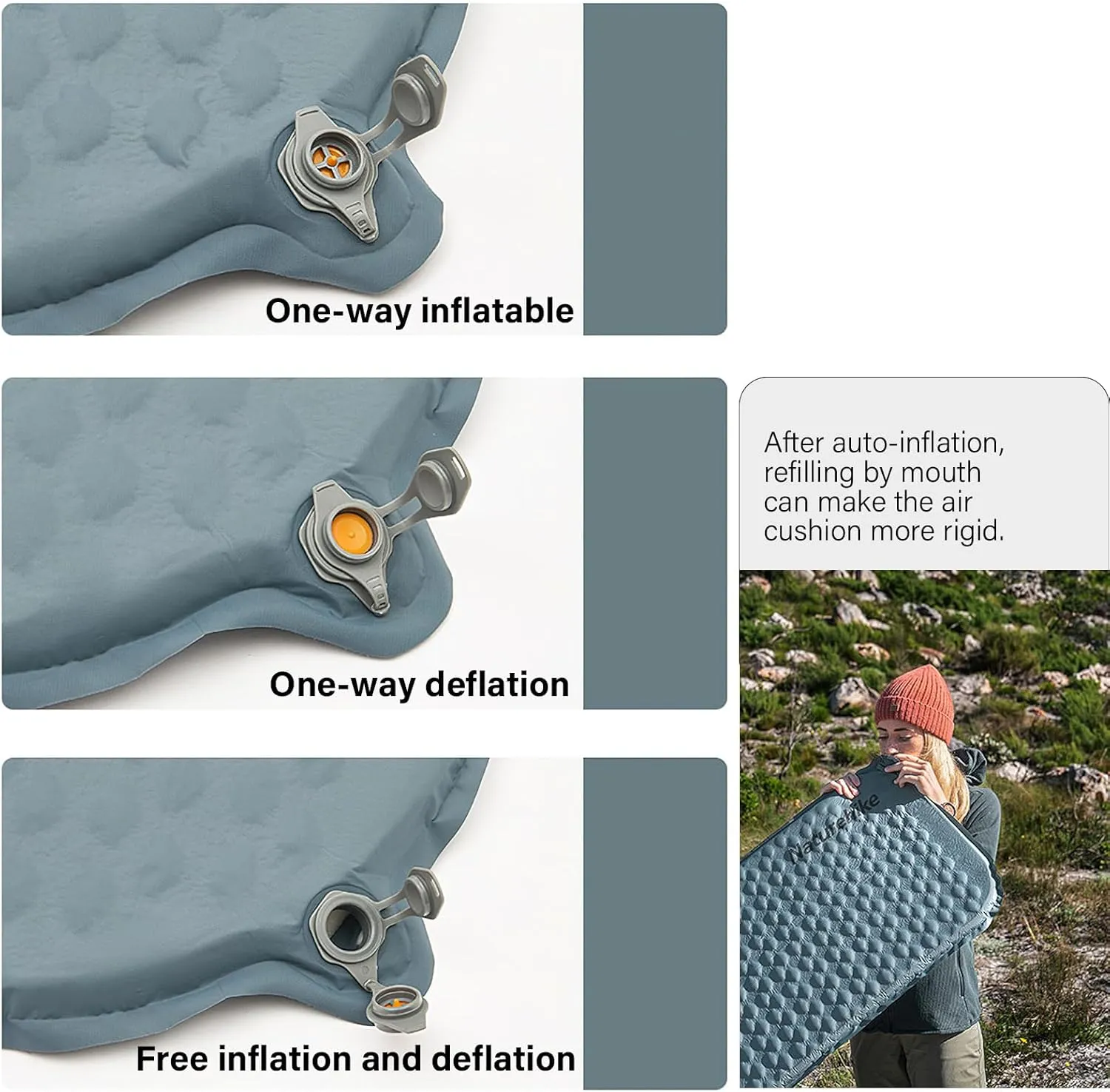 Naturehike Self-Inflating Sleeping Mat Lightweight Comfortable Asleep Pad 1.4" Sponge Filling Ergonomic for Hiking Picnicking Outdoor Activities & Family Camping Portable Foldable (White-Mummy)