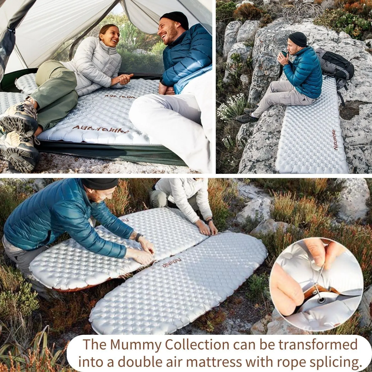 Naturehike Ultralight Inflatable Sleeping Pad -R-Value 5.8 withstands -20°C 8 Layers and Aluminum Film Insulation，for Camping, Backpacking, Hiking, with Inflatable Bag