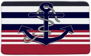 Nautical Anchor Bath Mat Navy Blue Red White Stripe Creative Ocean Theme Bathroom Bedroom Kitchen Toilet Rug Soft Memory Foam Backing,18x30 Inch