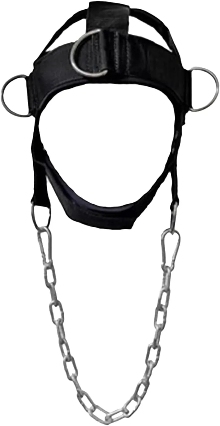 Neck Harness - Weight Lifting Belt Durable Head Strap | Adjustable Neck Harness For MMA Training | Heavy Duty Steel Chain Attachment | Wide Neoprene Padded Neck Strengthener