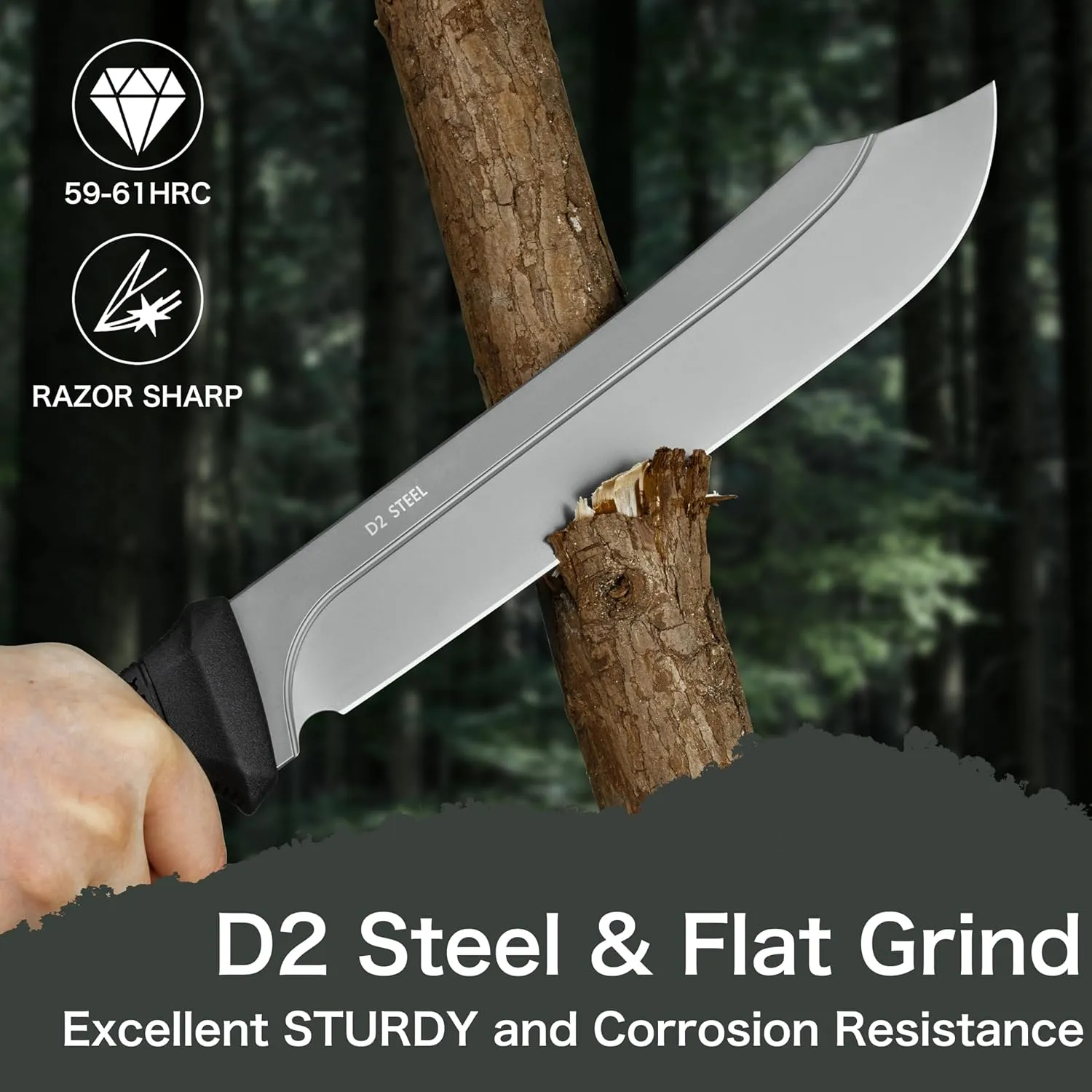 NedFoss 16" Survival Machete with Sheath, D2 Steel 0.22" Thick Full Tang Blade Machete Knife with Flat Grinding, Machete for Cutting Trees, for Yard Work, Clearing Brush with TPE Handle