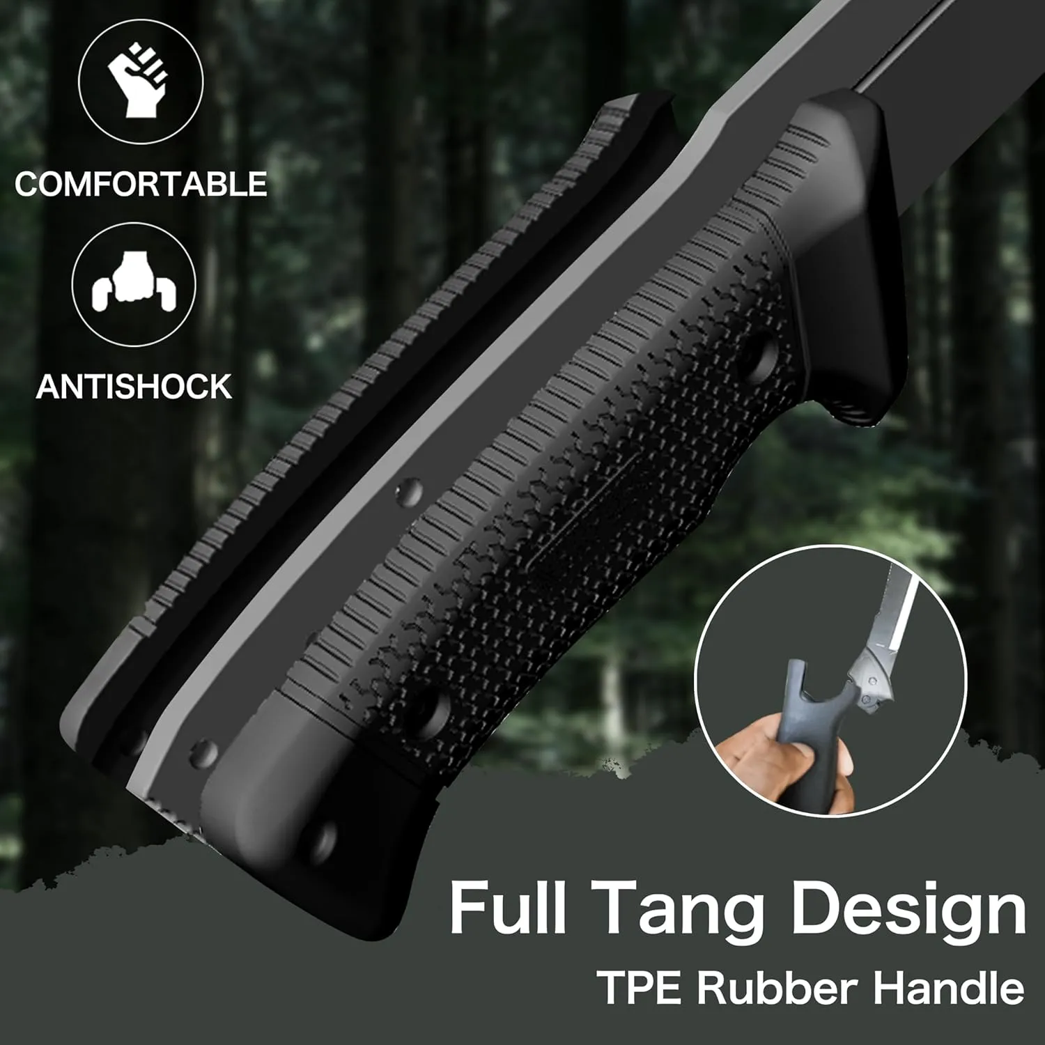 NedFoss 16" Survival Machete with Sheath, D2 Steel 0.22" Thick Full Tang Blade Machete Knife with Flat Grinding, Machete for Cutting Trees, for Yard Work, Clearing Brush with TPE Handle