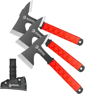 NedFoss Throwing Axes and Tomahawks, Throwing Axe Pack of 3, 11"" Full Tang Throwing Axes Set,TPE Rubber Handle, Tomahawk Axe with Nylon Sheath for Axe Throwing Game, Recreation and Competition, Red