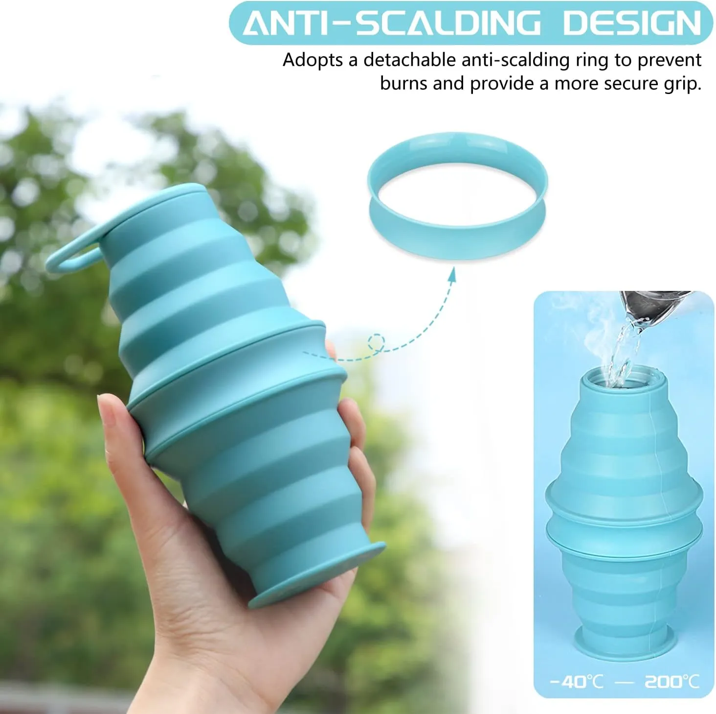 Nefeeko Collapsible Water Bottle,17oz(500ml) Reuseable BPA Free Silicone Foldable Water Bottles for Travel Gym Camping Hiking, Portable Leak Proof Sports Water Bottle with Carabiner