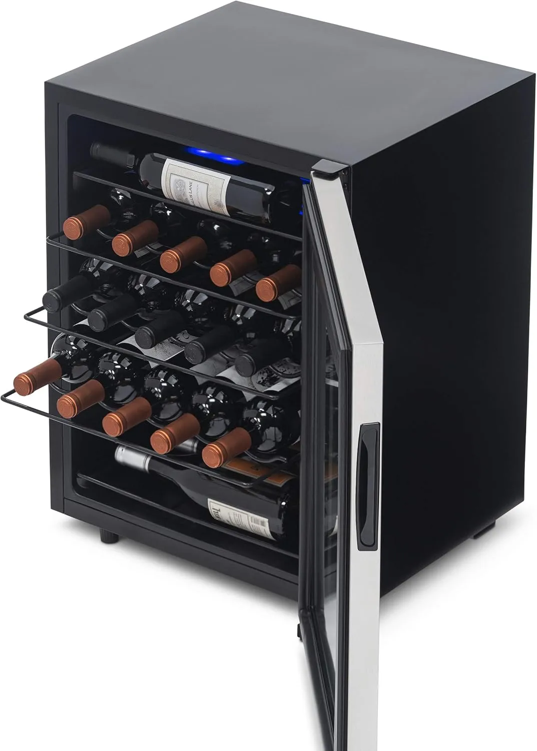 Newair 23 Bottle Wine Fridge, Freestanding or Built-In Refrigerator, Stainless Steel Cooler, UV Protected Glass Door with Recessed Handle, Compressor Cooling