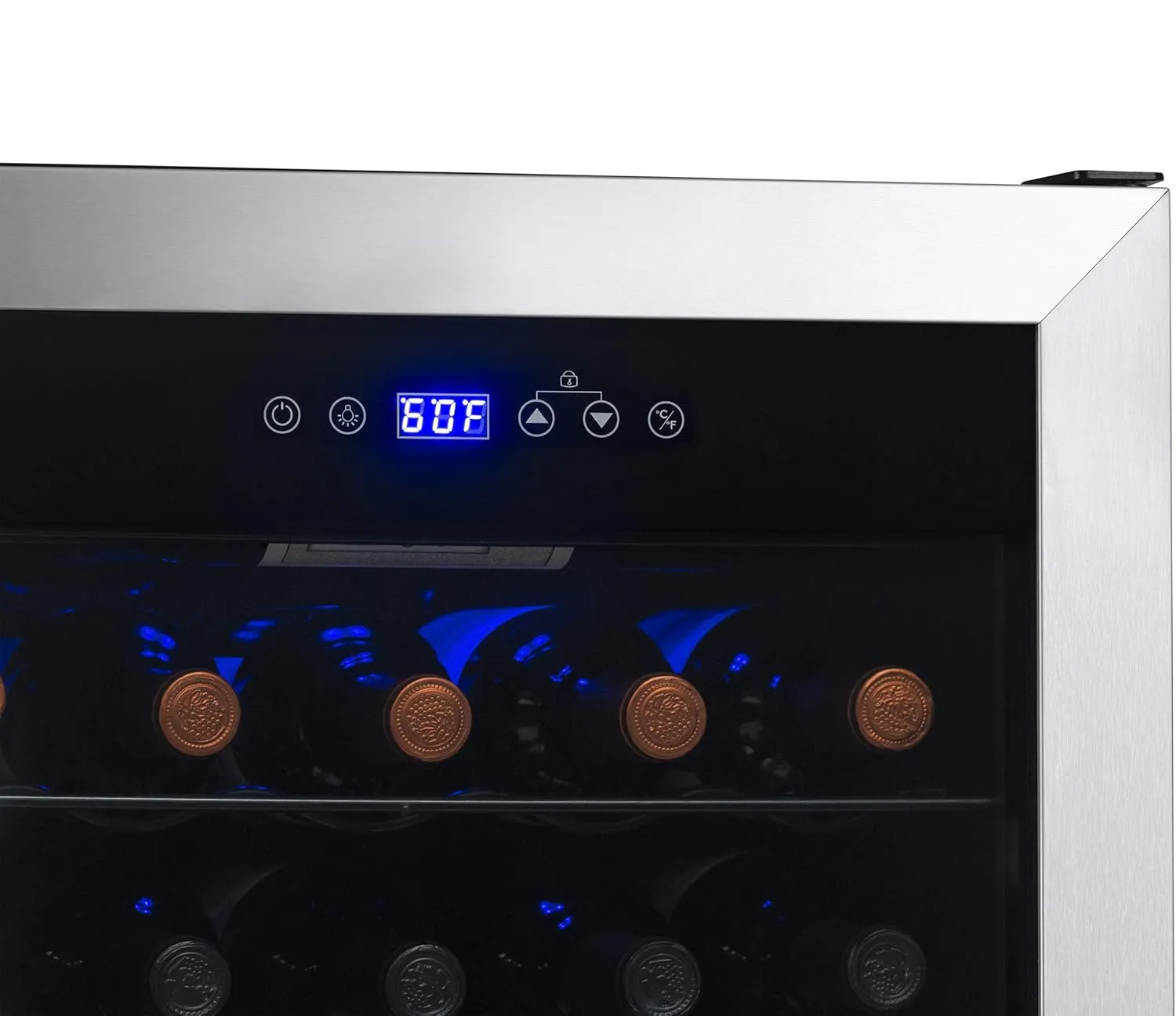 Newair 23 Bottle Wine Fridge, Freestanding or Built-In Refrigerator, Stainless Steel Cooler, UV Protected Glass Door with Recessed Handle, Compressor Cooling