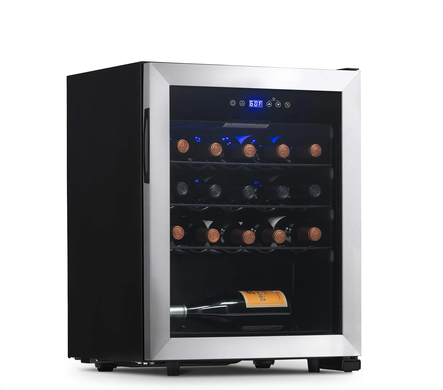 Newair 23 Bottle Wine Fridge, Freestanding or Built-In Refrigerator, Stainless Steel Cooler, UV Protected Glass Door with Recessed Handle, Compressor Cooling