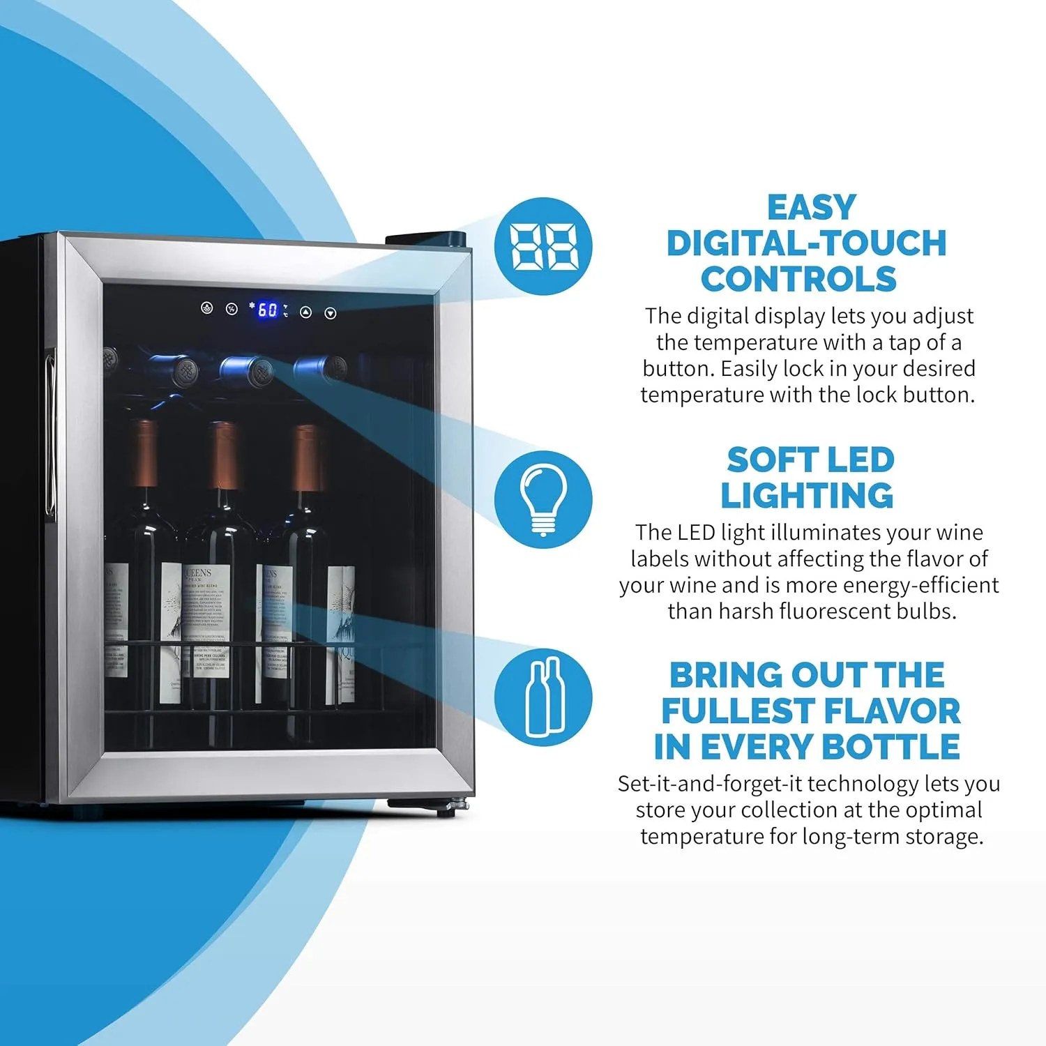 Newair 23 Bottle Wine Fridge, Freestanding or Built-In Refrigerator, Stainless Steel Cooler, UV Protected Glass Door with Recessed Handle, Compressor Cooling