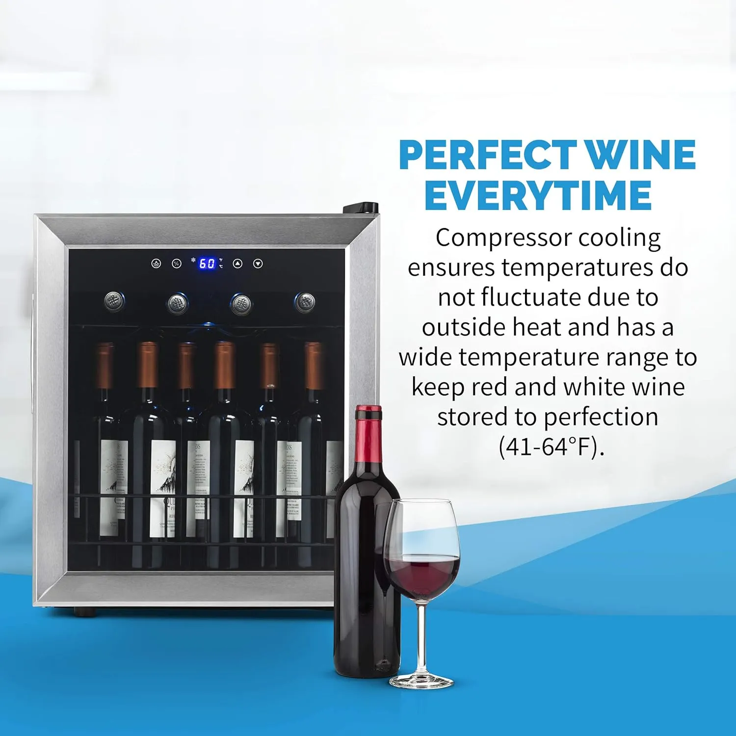 Newair 23 Bottle Wine Fridge, Freestanding or Built-In Refrigerator, Stainless Steel Cooler, UV Protected Glass Door with Recessed Handle, Compressor Cooling