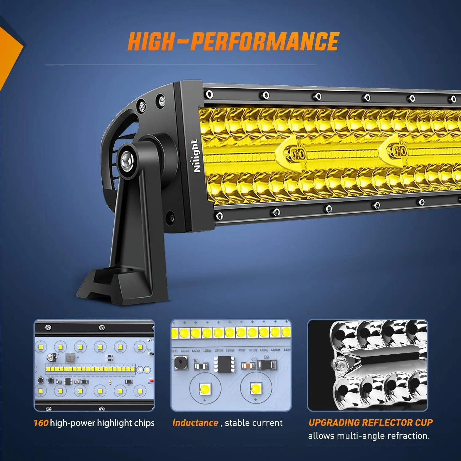 Nilight Amber Led Light Bar 22Inch 480W Triple Row Flood Spot Combo Waterproof Off Road Driving Lighting with Off-Road Wiring Harness for Boat Trucks Pickup SUV ATV UTV