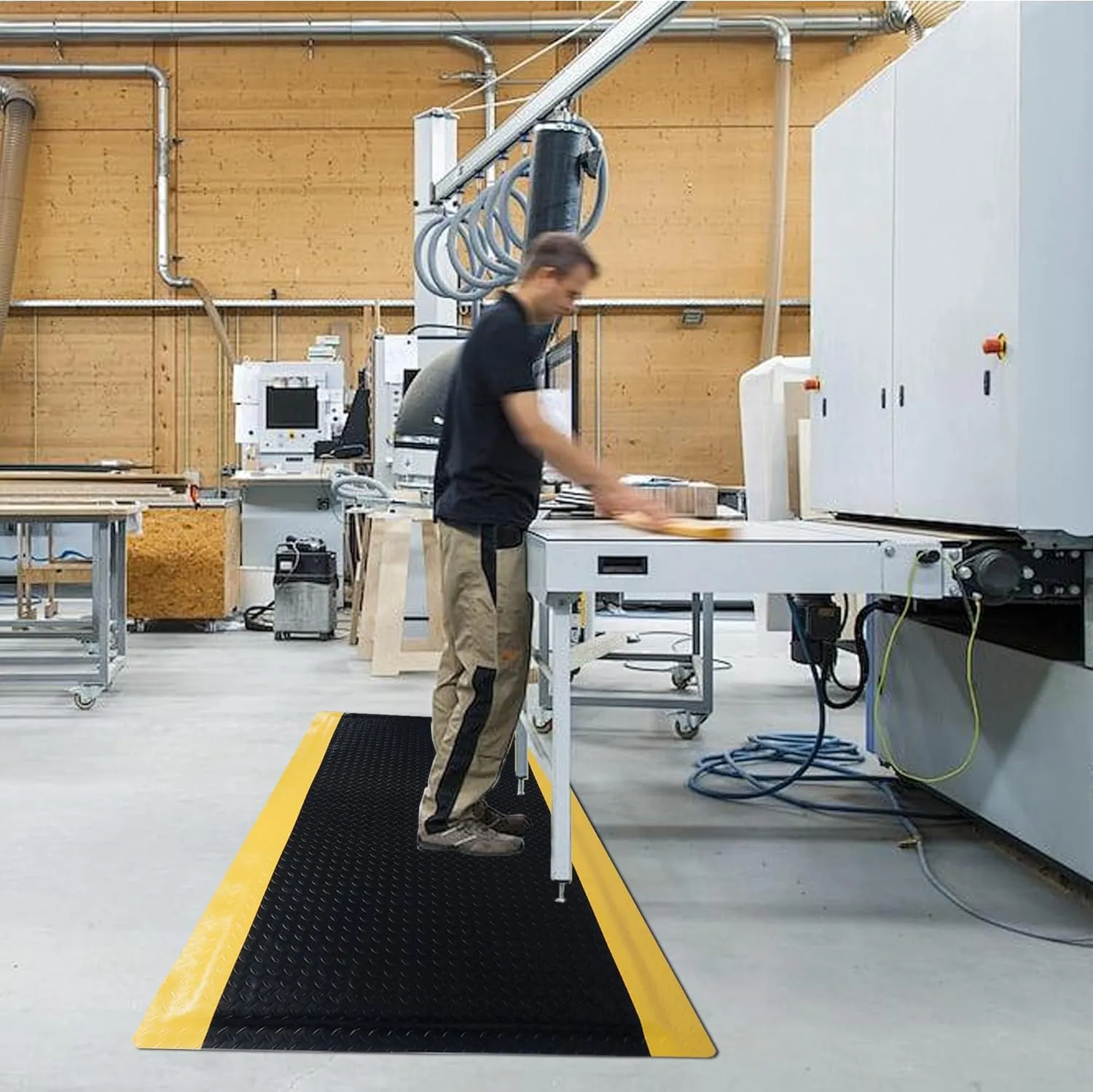 Nisorpa Anti Fatigue Mats Industrial 3' x 5' 15/16" Thick Ergonomic Standing Floor Mat Kitchen Mat for Standing Heavy Duty Commercial Diamond Plate Border Safety Mat Support for Leg & Back Pain