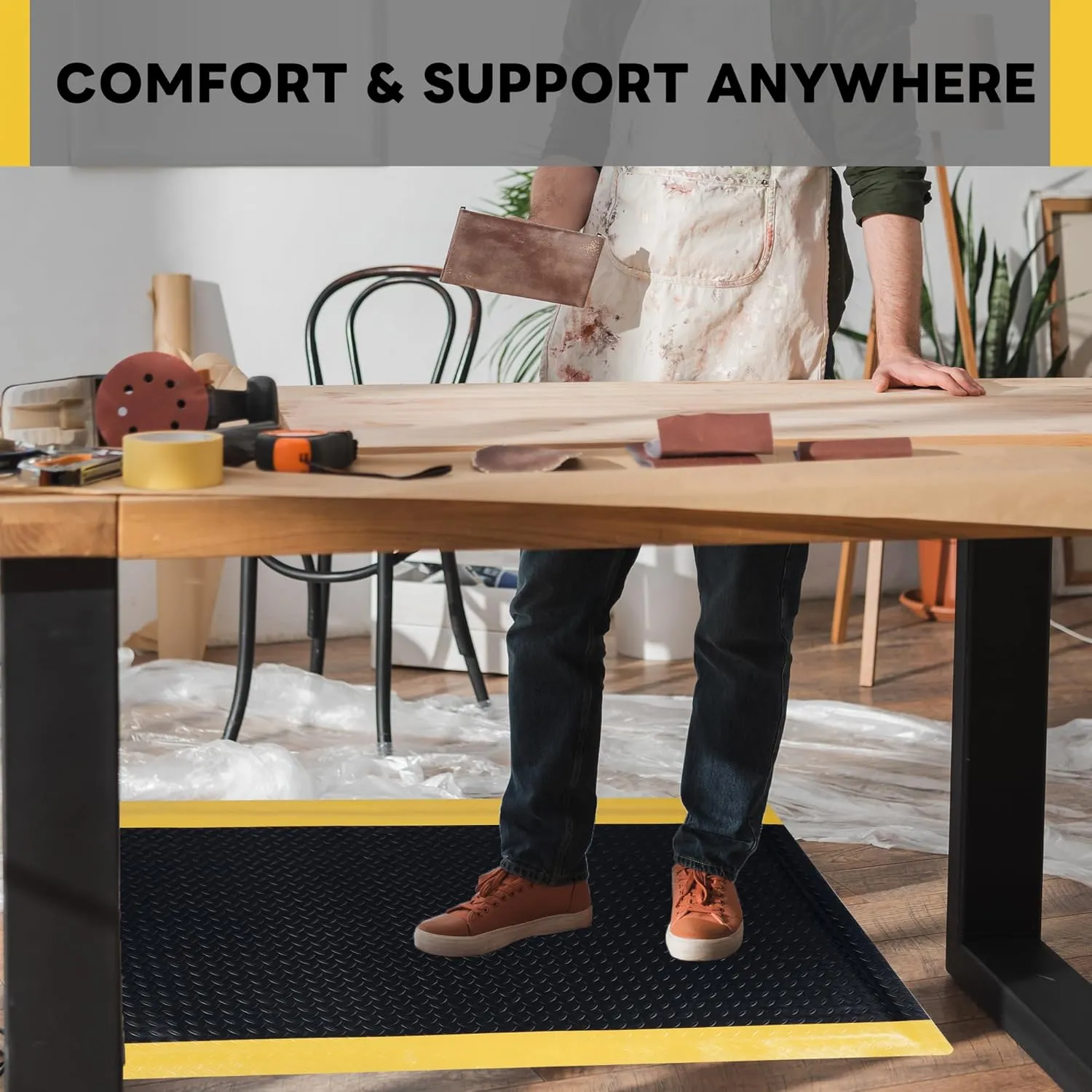 Nisorpa Anti Fatigue Mats Industrial 3' x 5' 15/16" Thick Ergonomic Standing Floor Mat Kitchen Mat for Standing Heavy Duty Commercial Diamond Plate Border Safety Mat Support for Leg & Back Pain