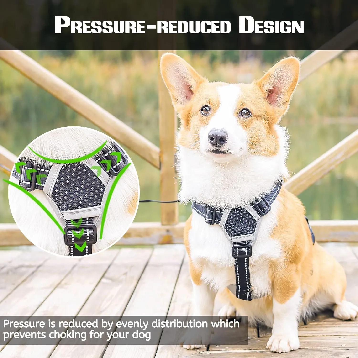 No Escape Dog Harness, Escape Proof Harness, Fully Reflective Harness with Padded Handle, Breathable,Durable, Adjustable Vest for Medium Dogs Walking, Training, and Running Gear (Black, S)