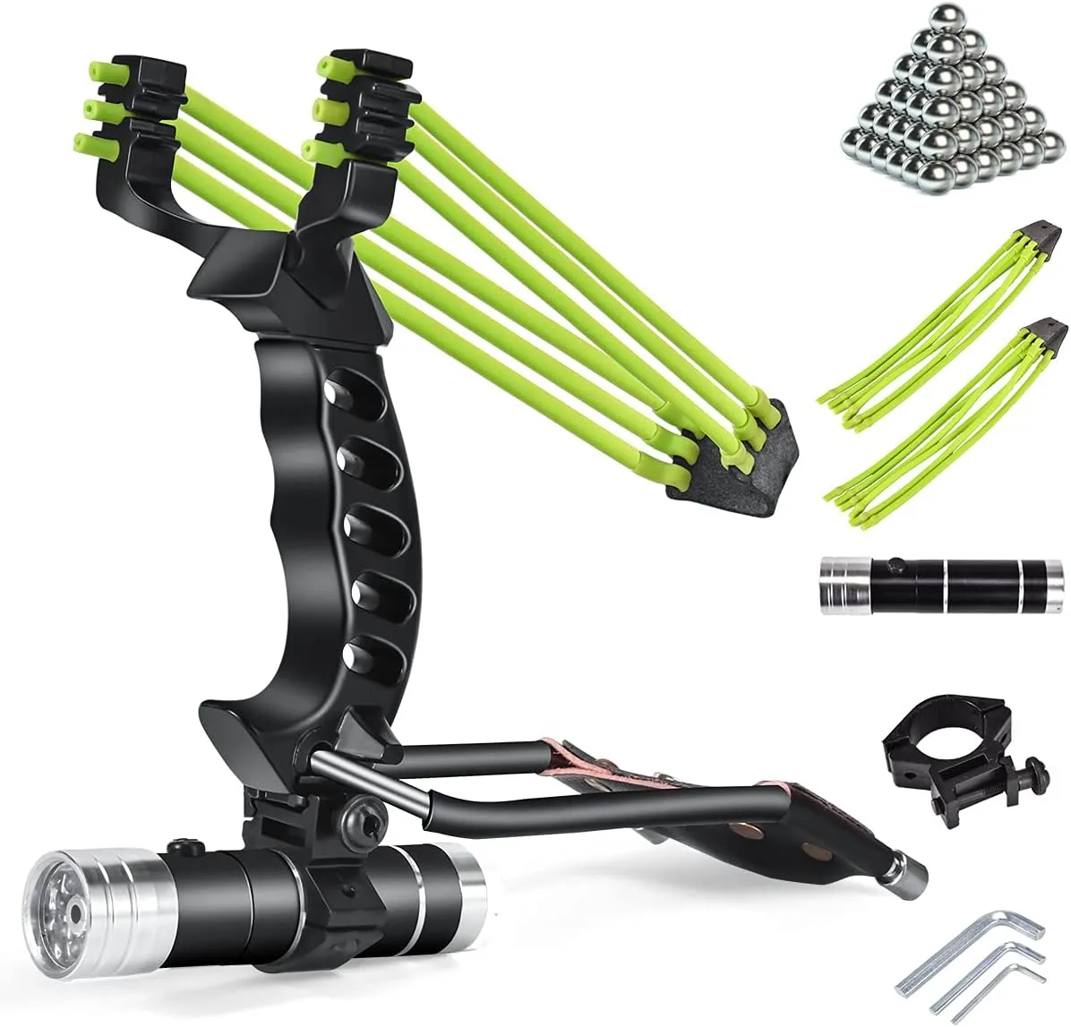 NOBONDO Strong Folding Slingshot - Powerful Adjustable Slingshot Rocket with Wrist Brace Hunting Survival Catapult with 2 Rubber Bands and 100 Ammo Balls