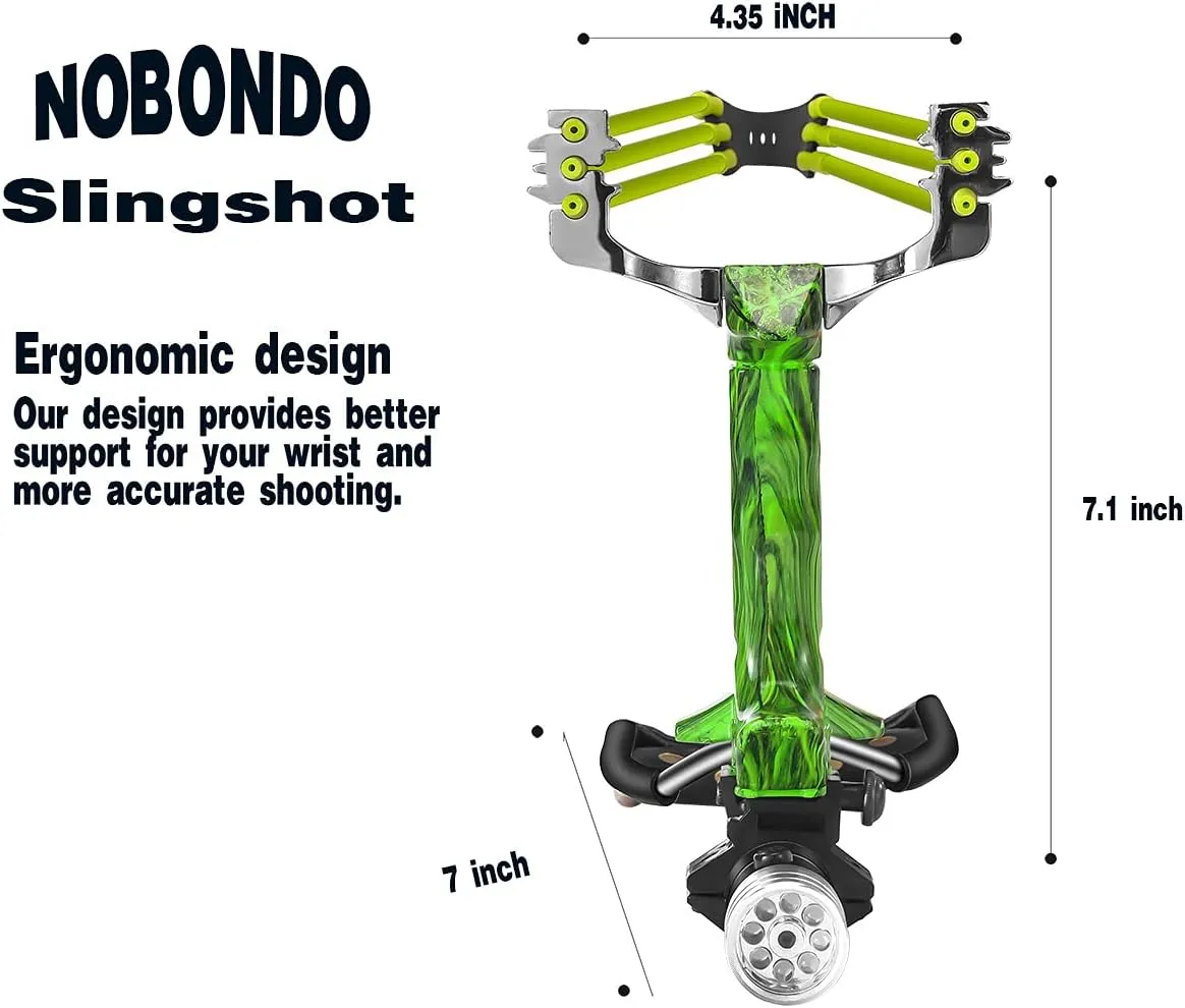 NOBONDO Strong Folding Slingshot - Powerful Adjustable Slingshot Rocket with Wrist Brace Hunting Survival Catapult with 2 Rubber Bands and 100 Ammo Balls
