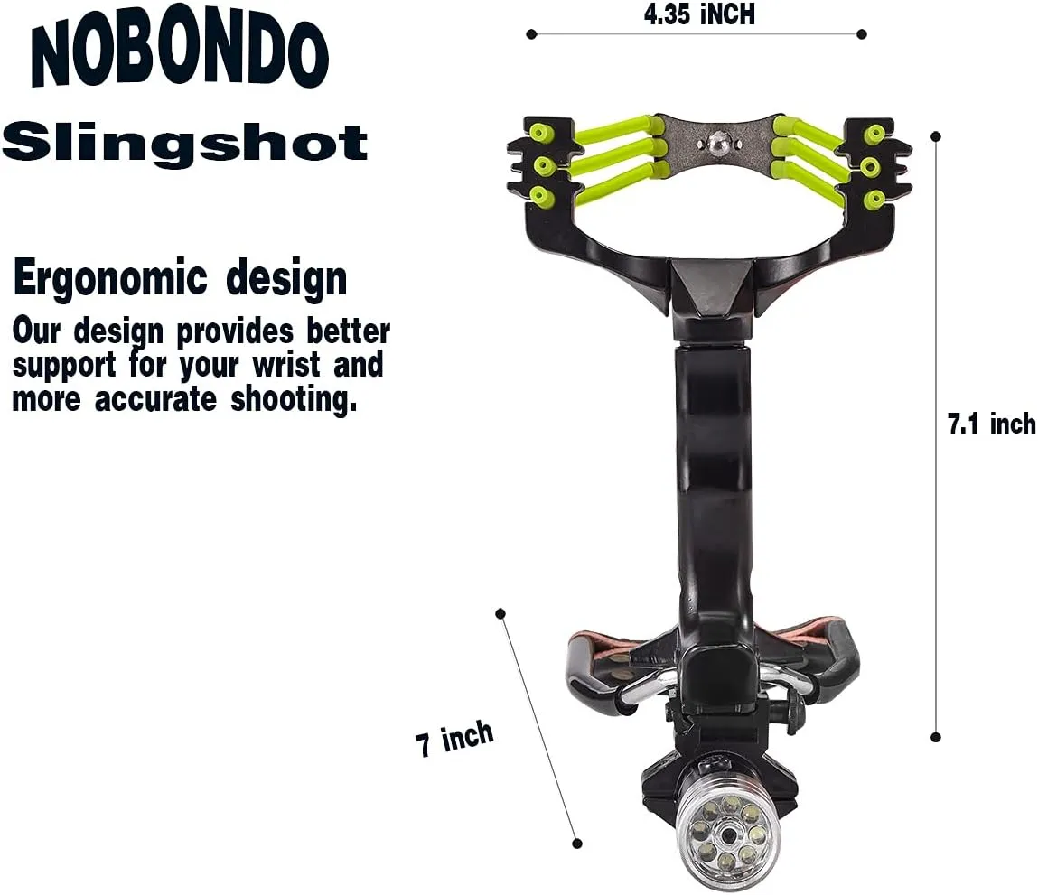 NOBONDO Strong Folding Slingshot - Powerful Adjustable Slingshot Rocket with Wrist Brace Hunting Survival Catapult with 2 Rubber Bands and 100 Ammo Balls