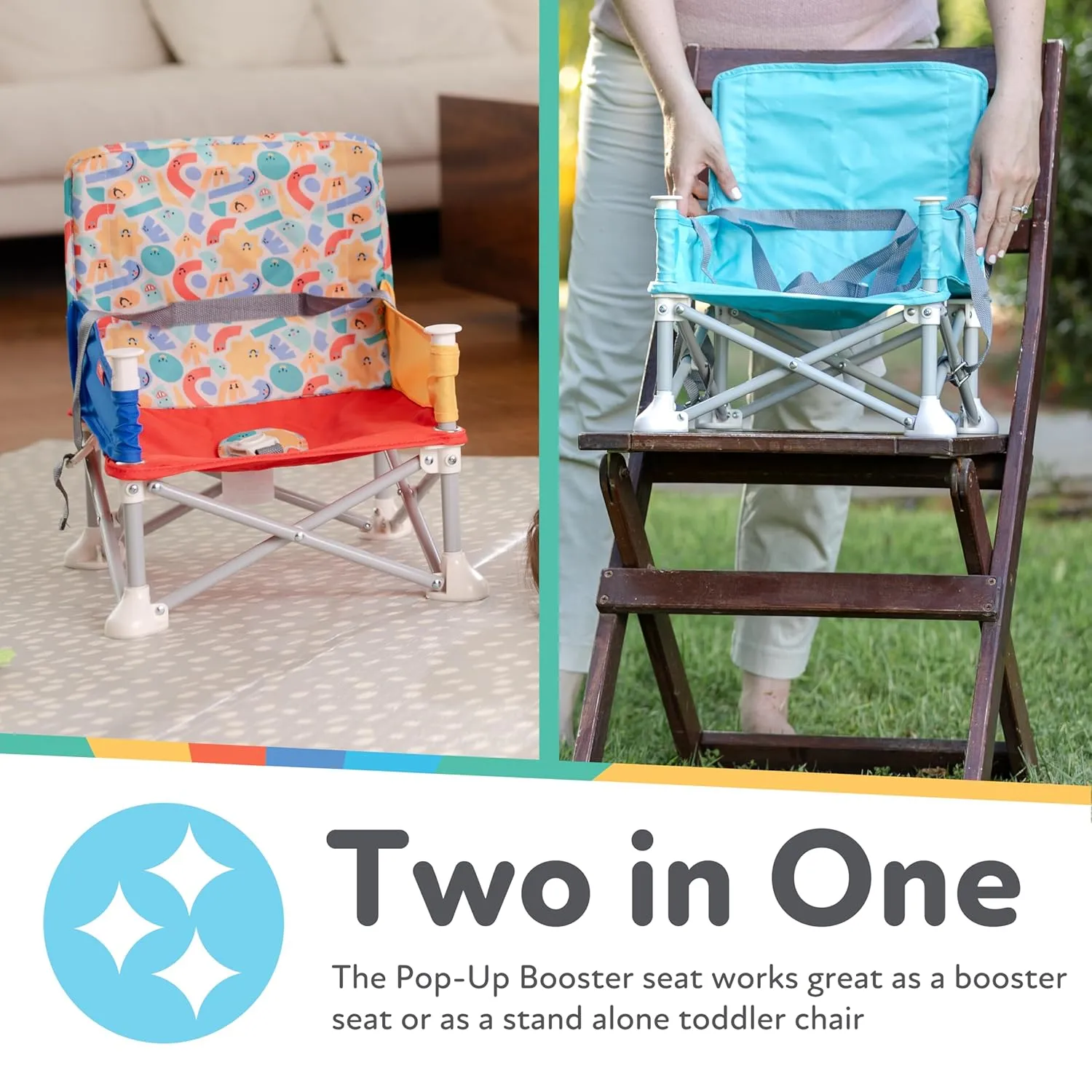 Nuby Easy Go Pop-Up Booster Seat with Removable Tray - 6  Months - Portable Booster Seat for Floor for Indoor/Outdoor Use - 3-Point Safety Adjustable Straps - Includes Travel Bag - Blue