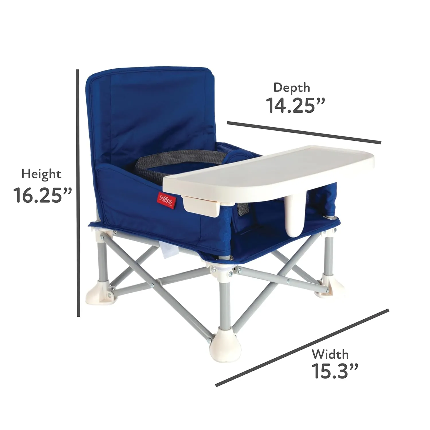 Nuby Easy Go Pop-Up Booster Seat with Removable Tray - 6  Months - Portable Booster Seat for Floor for Indoor/Outdoor Use - 3-Point Safety Adjustable Straps - Includes Travel Bag - Blue