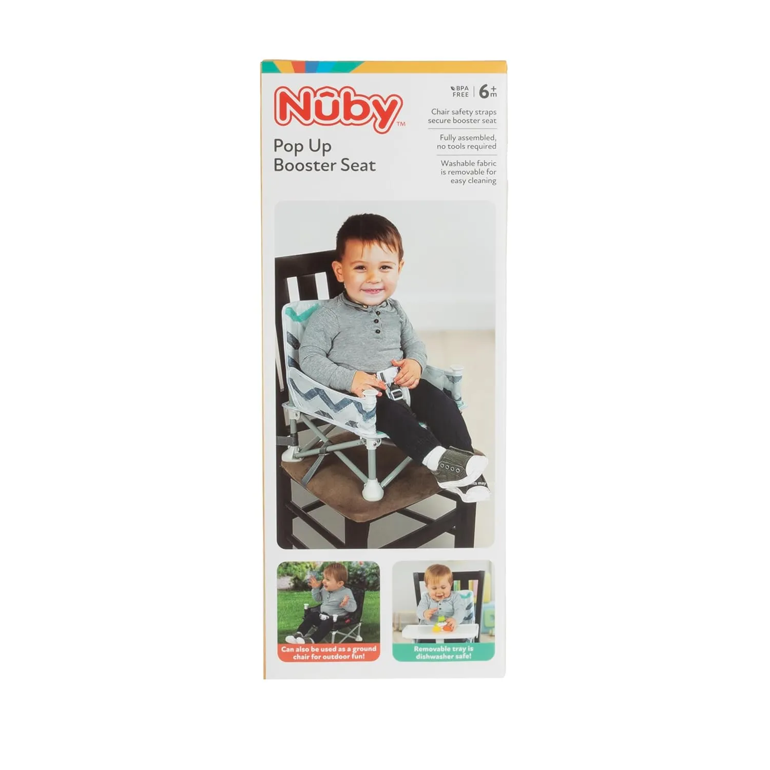Nuby Easy Go Pop-Up Booster Seat with Removable Tray - 6  Months - Portable Booster Seat for Floor for Indoor/Outdoor Use - 3-Point Safety Adjustable Straps - Includes Travel Bag - Blue