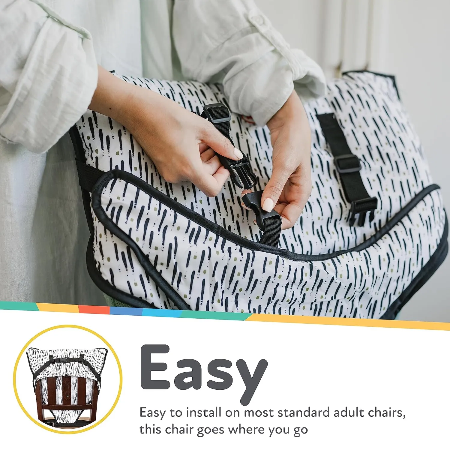 Nuby On The Go Toddler Portable Travel Chair for Babies and Toddlers - 5 Point Safety Adjustable Straps - 6  Months - Folds into a Storage Bag, Brush Strokes