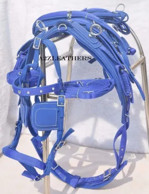Nylon Driving Harness For Single Horse In Blue With Diamonte Browband Bridle Available In 4 size