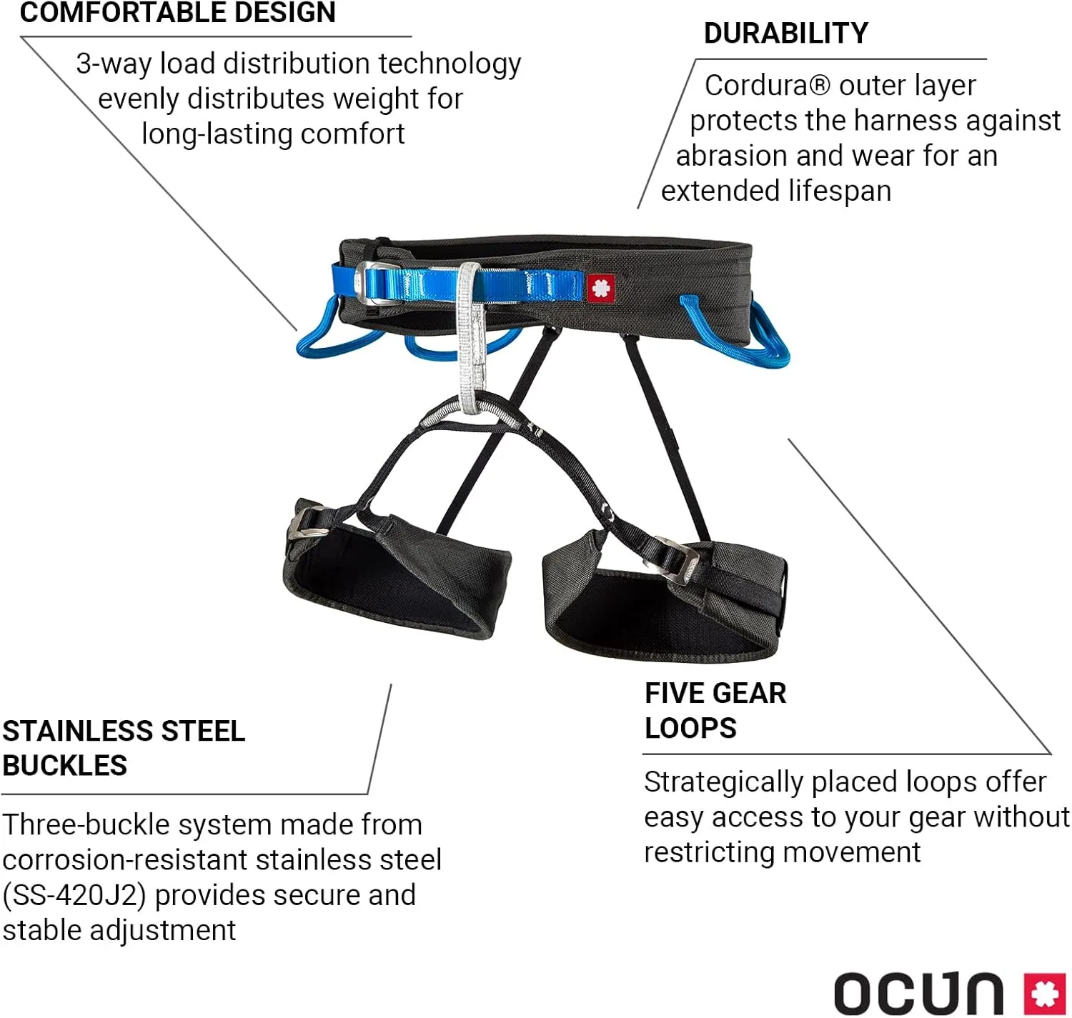 Ocun Unisex Levit Rock Climbing Harness, Indoor, Alpine & Sport Climbs for Men & Women