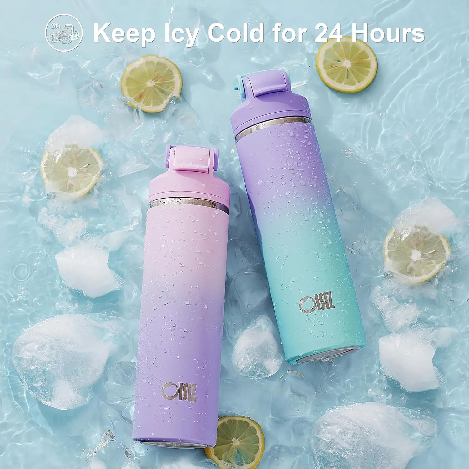 OISIZ Insulated Water Bottle 24 oz with 2-in-1 Straw and Swig Lid, Leakproof and BPA Free, Keep Cold 24H, Vacuum Stainless Steel Water Bottle for School, Travel and Sports, All Dishwasher Safe
