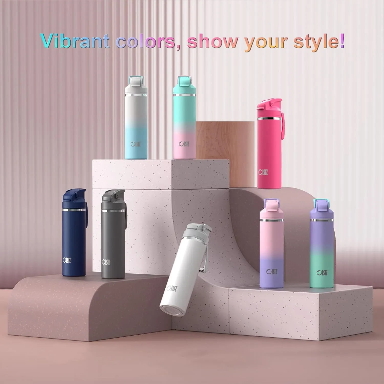 OISIZ Insulated Water Bottle 24 oz with 2-in-1 Straw and Swig Lid, Leakproof and BPA Free, Keep Cold 24H, Vacuum Stainless Steel Water Bottle for School, Travel and Sports, All Dishwasher Safe