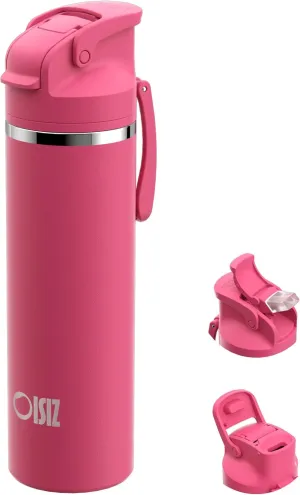 OISIZ Insulated Water Bottle 24 oz with 2-in-1 Straw and Swig Lid, Leakproof and BPA Free, Keep Cold 24H, Vacuum Stainless Steel Water Bottle for School, Travel and Sports, All Dishwasher Safe