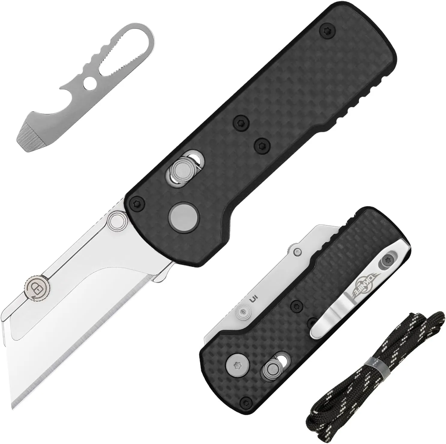 OKNIFE Otacle U1 Folding Pocket Utility Knife, Quick Change Box Cutter with Rail Lock, EDC Razor Knife with Pocket Clip for Office, Factory (Black)