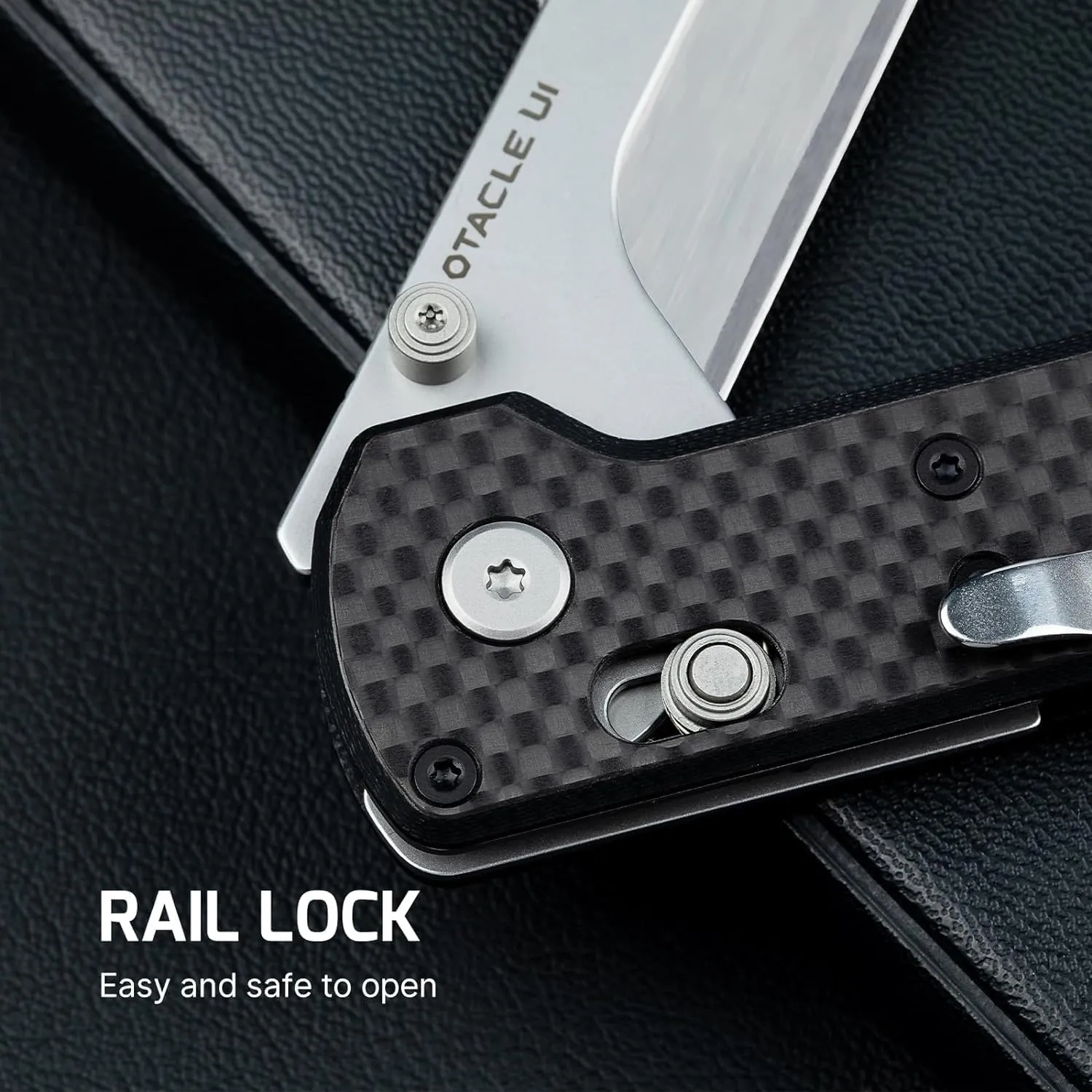 OKNIFE Otacle U1 Folding Pocket Utility Knife, Quick Change Box Cutter with Rail Lock, EDC Razor Knife with Pocket Clip for Office, Factory (Black)
