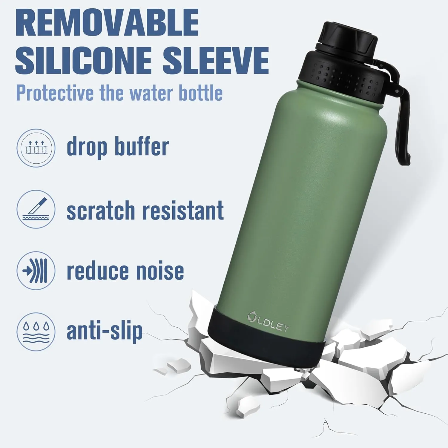 OLDLEY 32 oz Insulated Water Bottle With Straw, Stainless Steel Sports Water Cup Flask with 3 Lids(Straw, Spout and Handle Lid) Double Walled Travel Thermal Canteen Mug,Army Green
