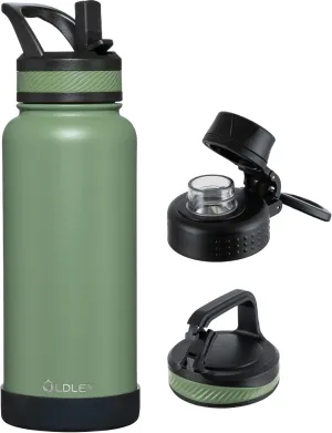 OLDLEY 32 oz Insulated Water Bottle With Straw, Stainless Steel Sports Water Cup Flask with 3 Lids(Straw, Spout and Handle Lid) Double Walled Travel Thermal Canteen Mug,Army Green
