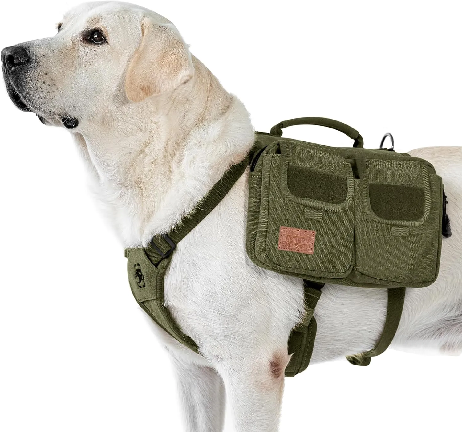 OneTigris Dog Hiking Backpack, Dog Pack for Medium Large Dogs, HOPPY CAMPER 3.0 Dog Saddle Bag Harness Outdoor Hiking (M, Green)