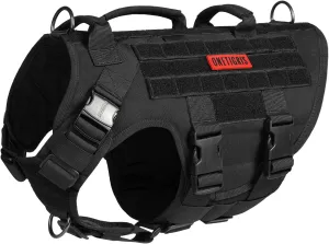 OneTigris Large Tactical Dog Harness, No Pulling Adjustable Dog Vest Harness, Heavy Duty Dog Harness with Handle, Large Hook and Loop Panels for Patch(Black,S)
