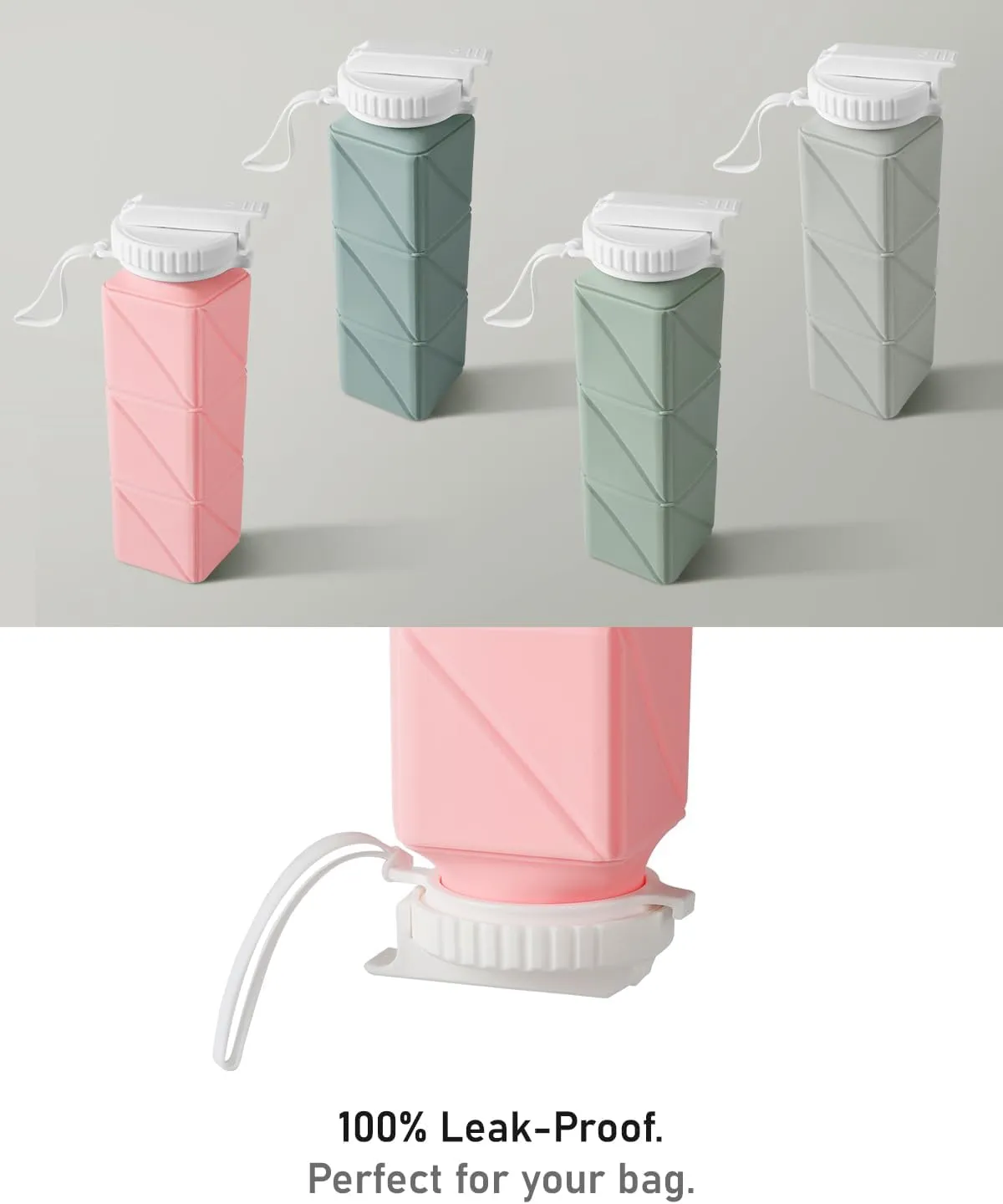 Opard Collapsible Water Bottles BPA Free Leak Proof Foldable Silicone Bottle with Anti-Collapse Ring for Travel Camping Hiking Running Sport