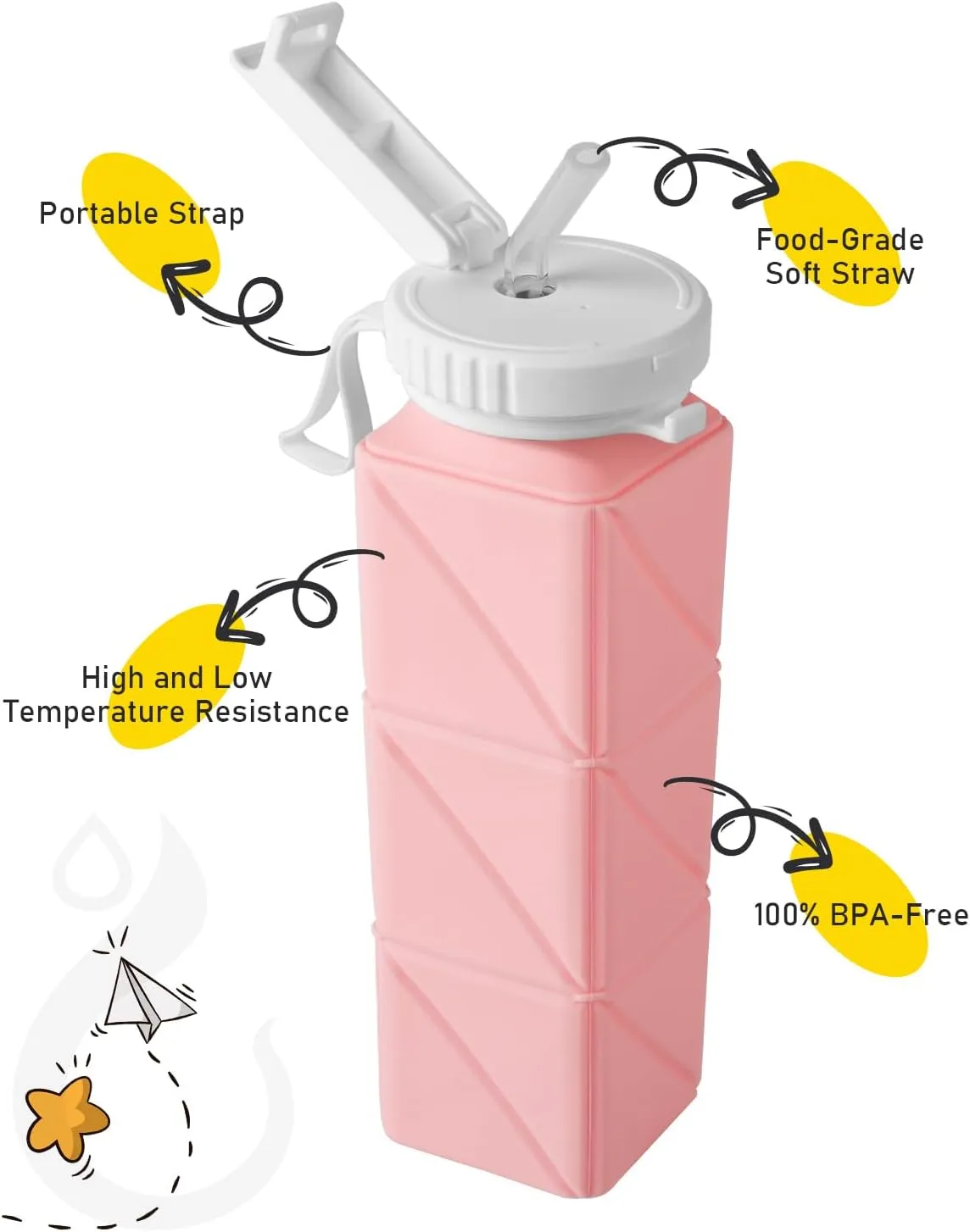 Opard Collapsible Water Bottles BPA Free Leak Proof Foldable Silicone Bottle with Anti-Collapse Ring for Travel Camping Hiking Running Sport