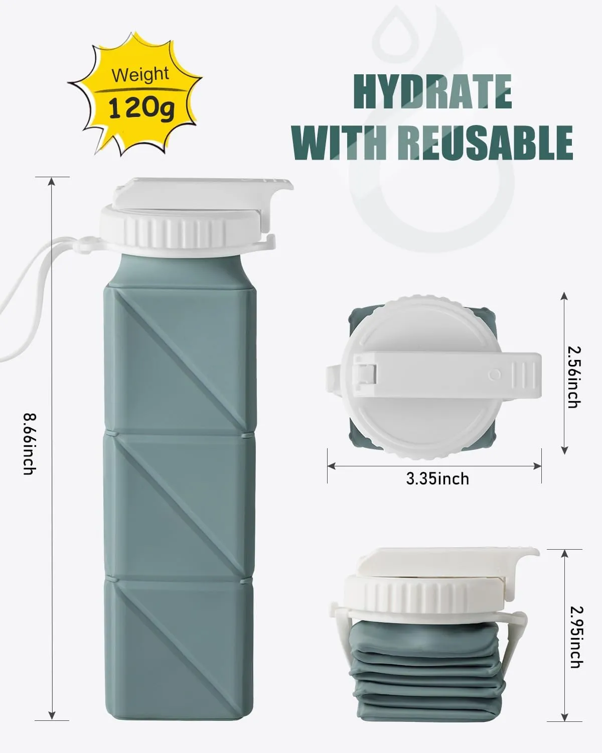 Opard Collapsible Water Bottles BPA Free Leak Proof Foldable Silicone Bottle with Anti-Collapse Ring for Travel Camping Hiking Running Sport