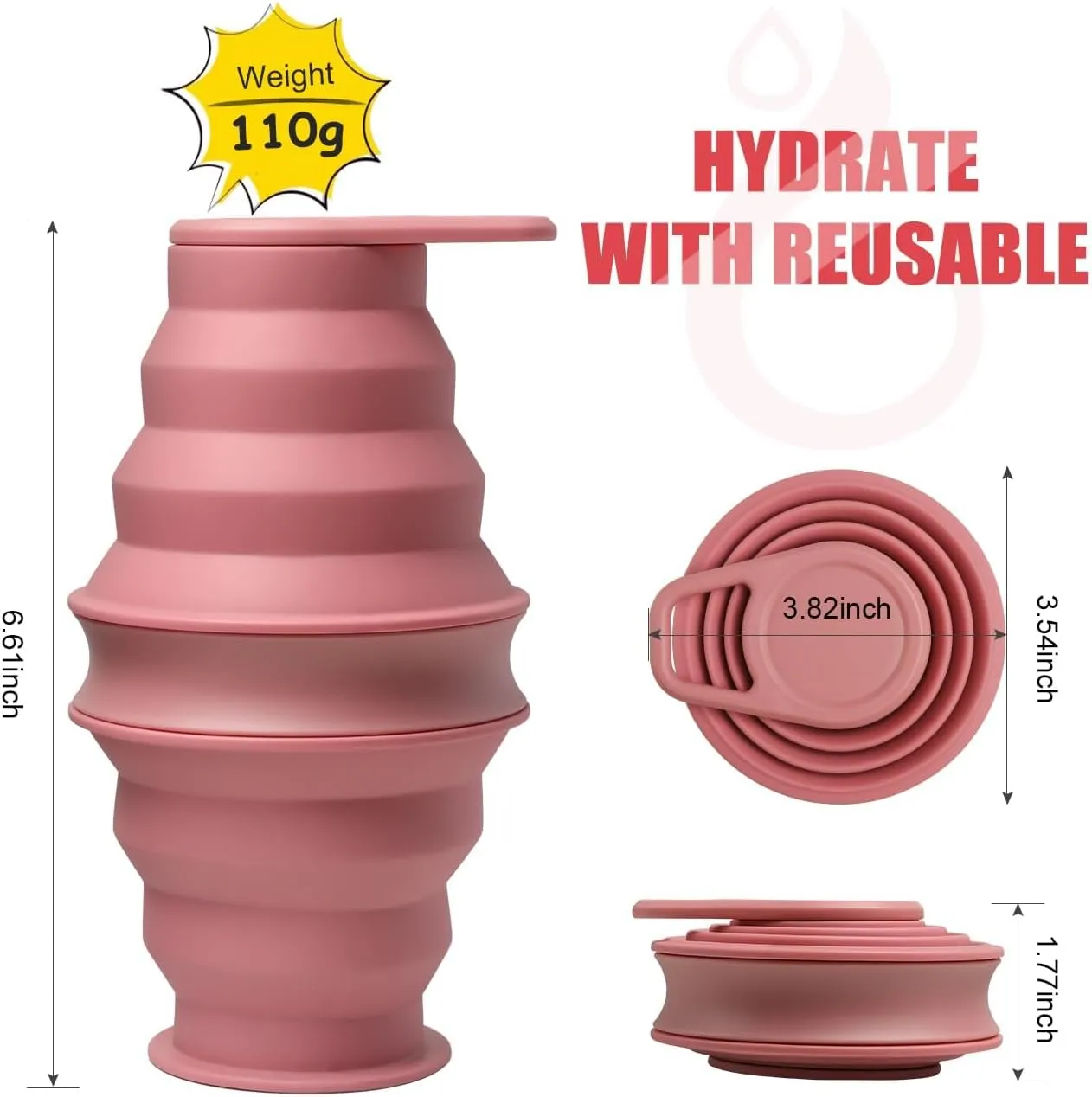Opard Collapsible Water Bottles BPA Free Leak Proof Foldable Silicone Bottle with Anti-Collapse Ring for Travel Camping Hiking Running Sport