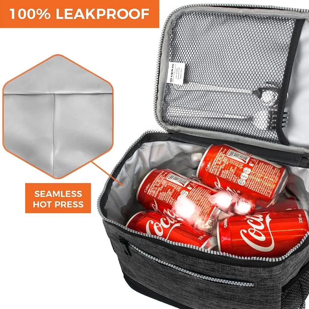 opux Insulated Lunch Box Men Women, Lunch Bag for Work School, Leakproof Soft Cooler Tote Adult, Large Lunch Pail Kids Boys Girls, Picnic Beach Food Bag with Shoulder Strap, Charcoal